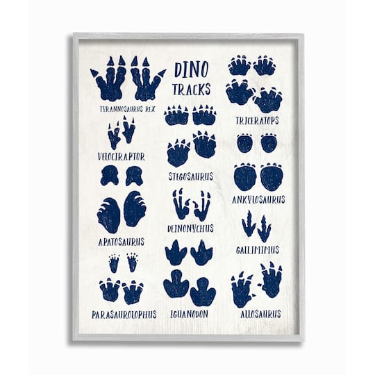 Stupell Industries Chart of Dinosaur Tracks Wall Art in Gray Frame